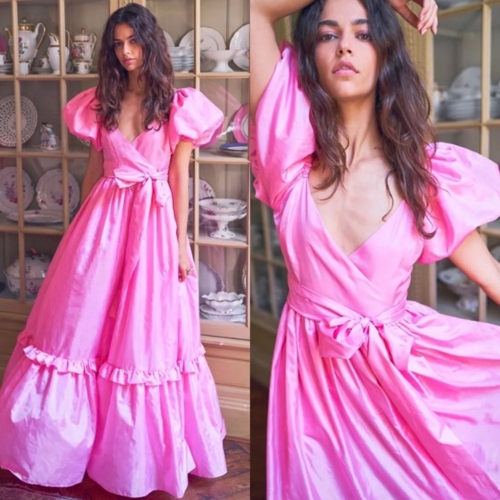 LoveShackFancy Ida Pink Maxi Dress Fuchsia Tie sz 0 NWT